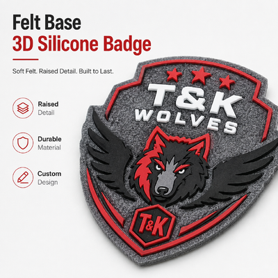Stemma in silicone 3D con base in feltro logo a rilievo personalizzato da cucire toppa resistente per squadre su misura direttamente dalla fabbrica OEM