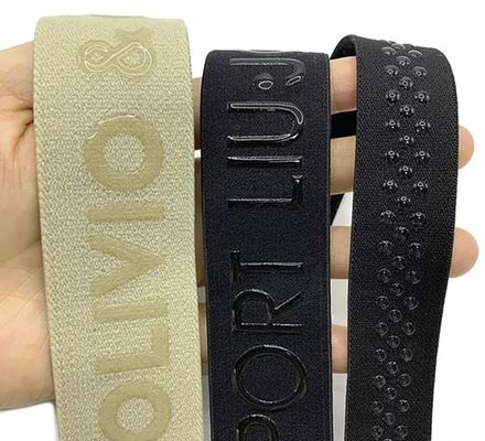 Cinturino elastico con logo 3D personalizzato, lucido, opaco, in silicone, poliestere, fettuccia per accessori per l'abbigliamento