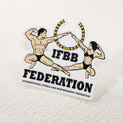 Etichetta di trasferimento di calore TPU IFBB Federazione di bodybuilding di fitness Patch di abbigliamento personalizzato