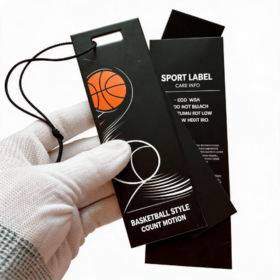 Etichette di appesa per abbigliamento realizzate con cartone artistico su entrambi i lati e cordone di cotone da 3 mm Ideale per borse e bagagli con stampa digitale del logo CMYK