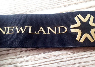 la banda elastica del jacquard nero di 30MM serigrafa stampato con il logo dorato lucido del silicone