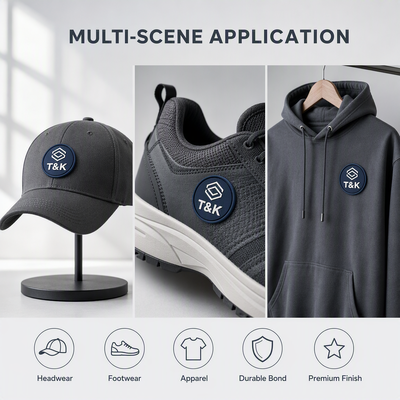 Etichetta termoadesiva in PVC con logo personalizzato con effetto goffrato 3D - Ecologica e lavabile per il branding dell'abbigliamento