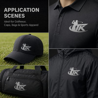 Etichette di trasferimento di calore metalliche personalizzate Trasferimento del logo del golf per abbigliamento sportivo Abbigliamento di strada Polo camicie Giacche OEM ODM Eco Friendly Custom Made