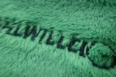 L'abitudine verde di rettangolo ha ricamato le toppe sul tessuto del velluto per bagagli