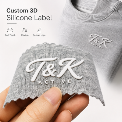 Etichette per abbigliamento personalizzate in silicone con effetto 3D, resistenti ai lavaggi fino a 40 lavaggi con design personalizzati