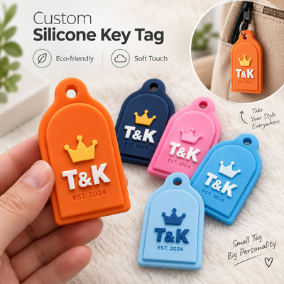 Tag chiavi in silicone personalizzate con logo 3D e colore personalizzato in 50 * 30mm Dimensione per chiaviere promozionali