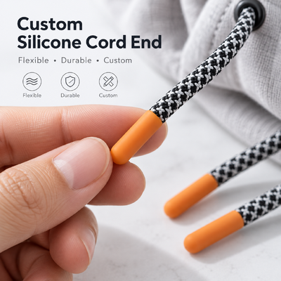 Terminazioni in silicone personalizzate con cordino in poliestere ecologico per accessori con coulisse resistenti